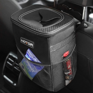 2-Gallon Leak-Proof Car Trash Can with Lid and Storage Pockets Organizer