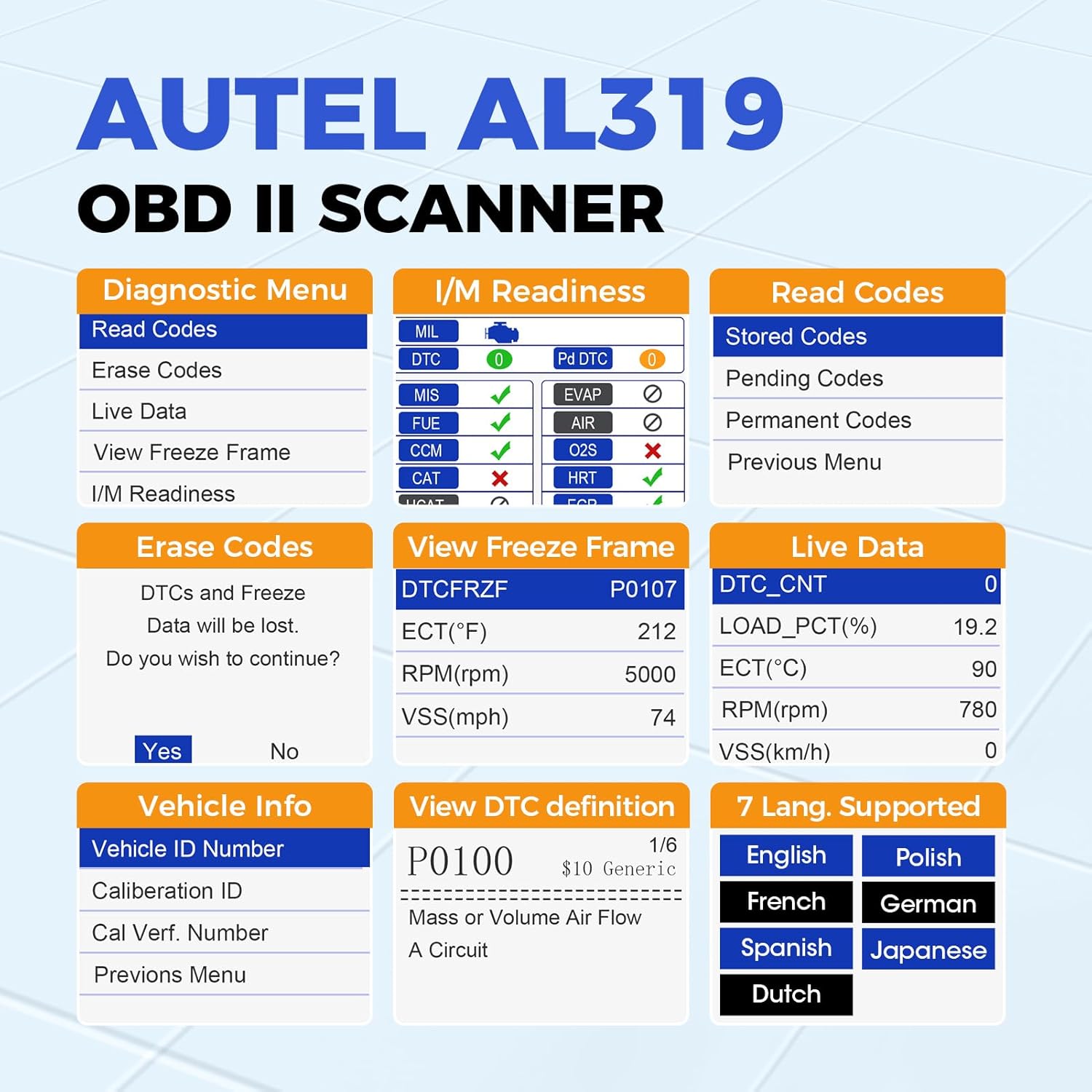 Autel Professional AL319 OBD2 Code Reader Scanner