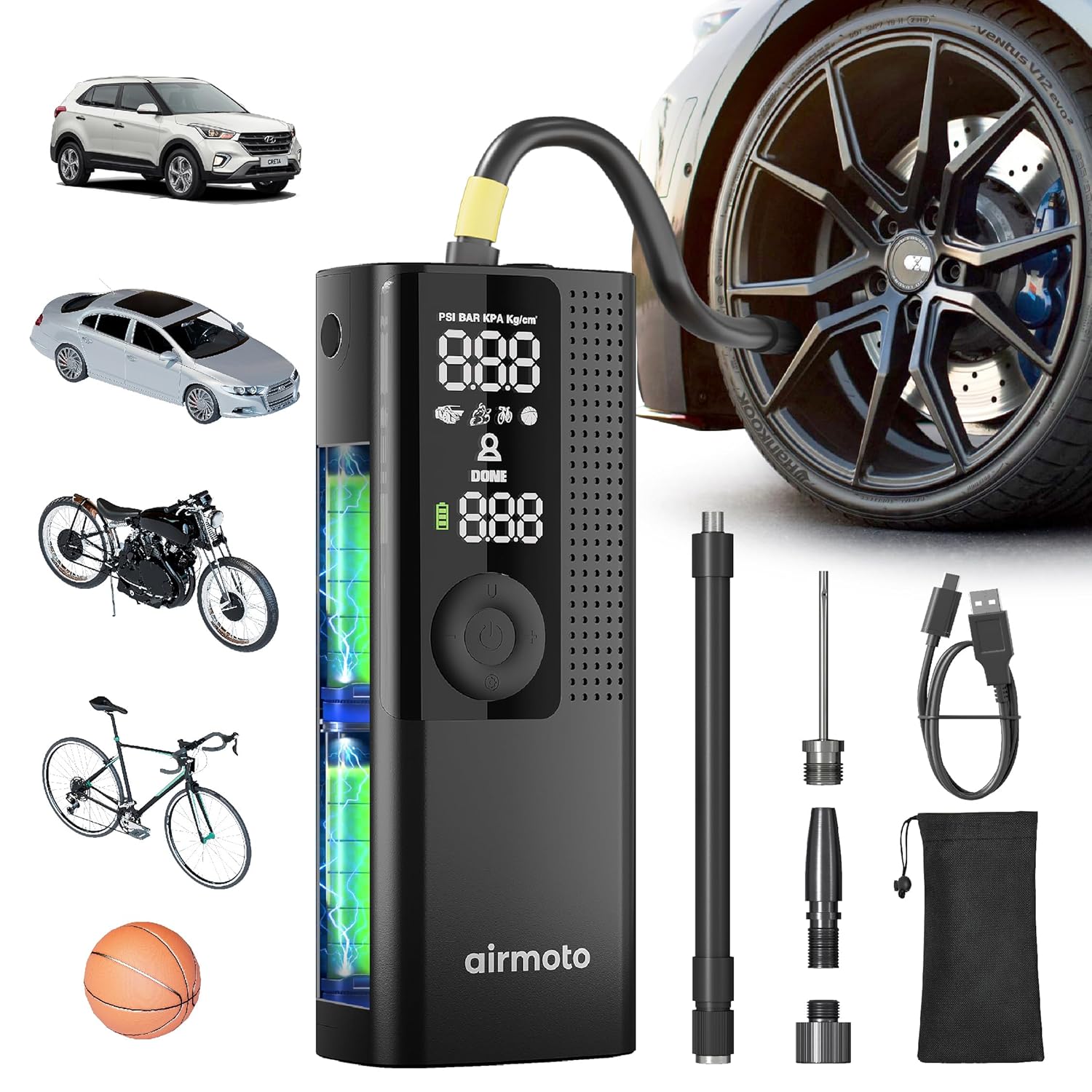 Portable Tire Inflator Air Compressor with Digital Pressure Gauge