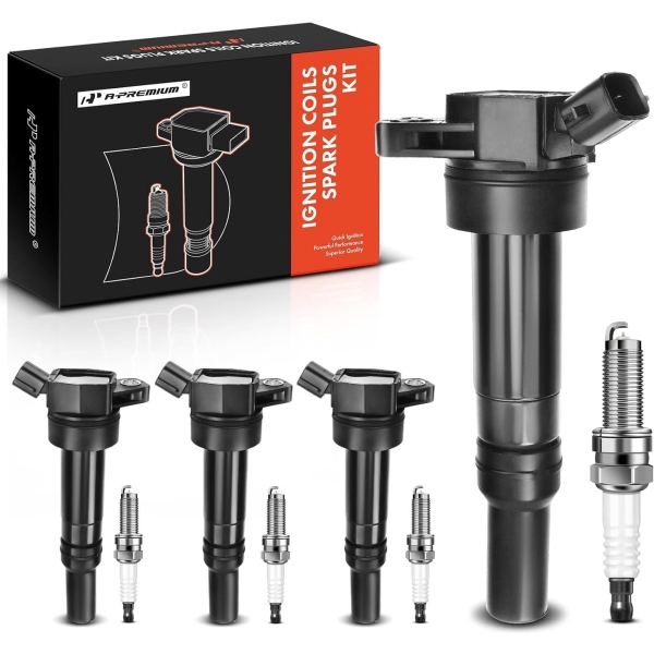 Set of 4 Ignition Coils and Iridium Spark Plugs for 2012-2020 Hyundai and Kia