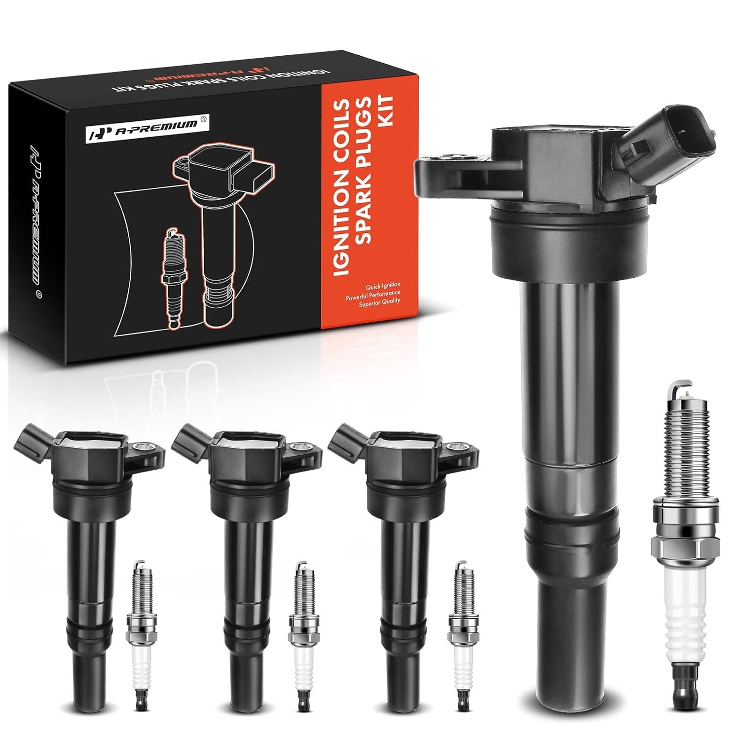 Set of 4 Ignition Coils and Iridium Spark Plugs for 2012-2020 Hyundai and Kia