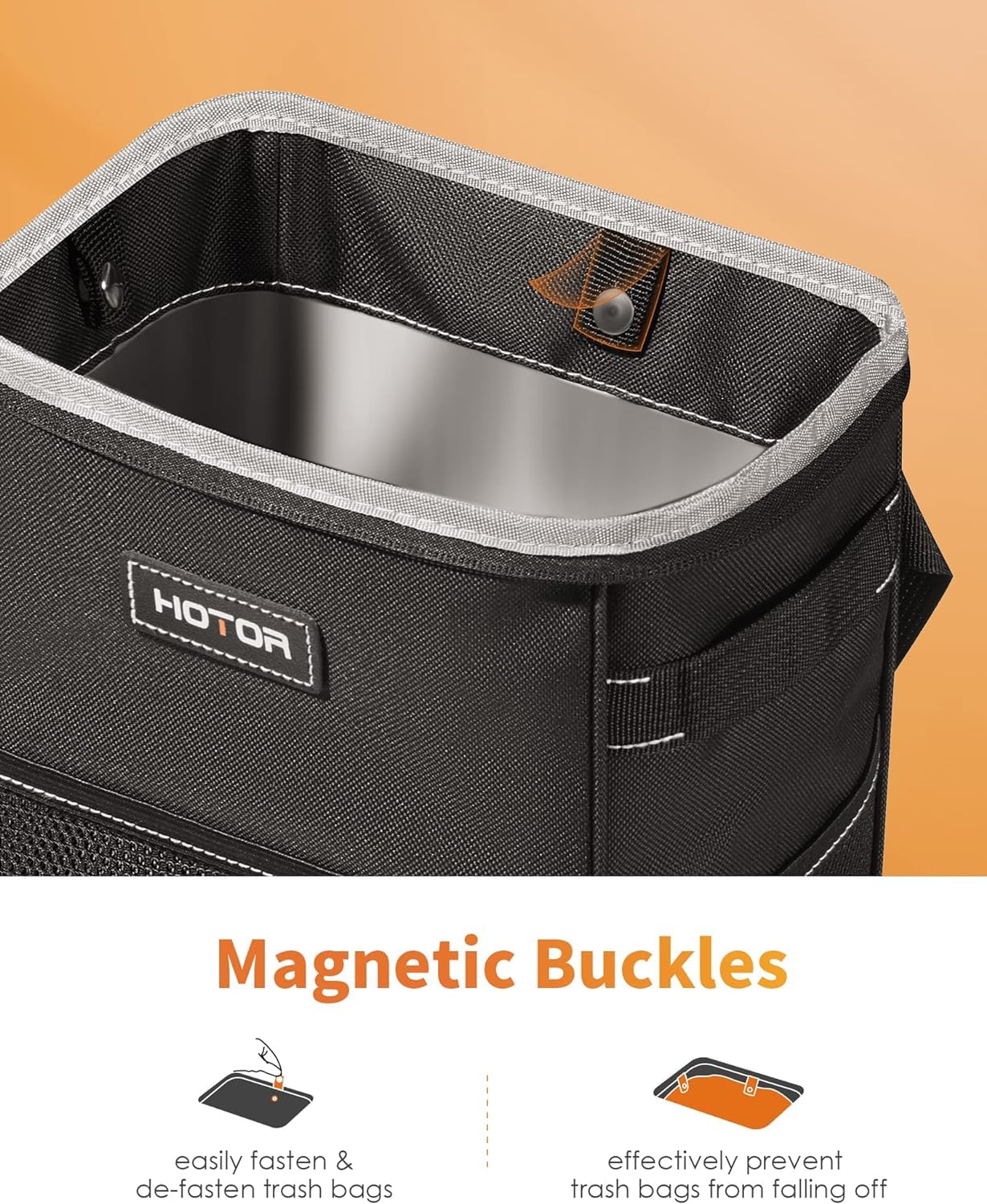 2-Gallon Leak-Proof Car Trash Can with Lid and Storage Pockets Organizer