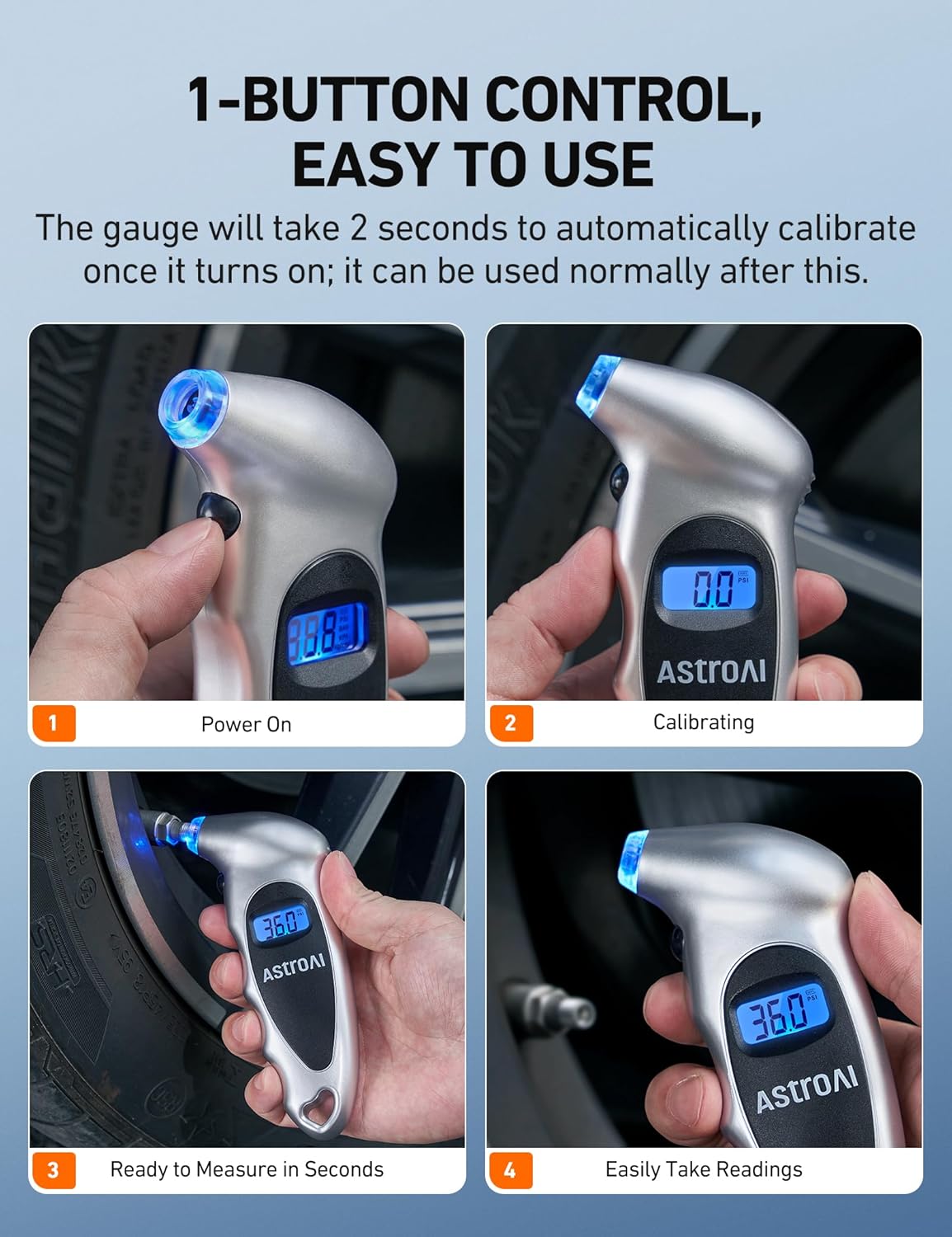Accurate Digital Tire Pressure Gauge 0-150 PSI with Backlight LCD