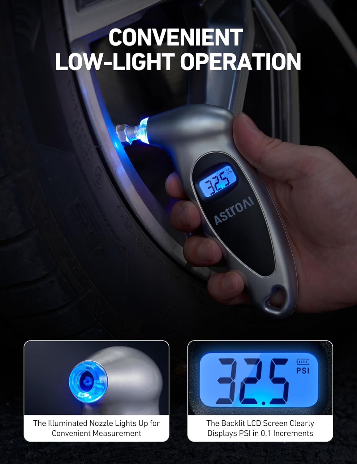Accurate Digital Tire Pressure Gauge 0-150 PSI with Backlight LCD