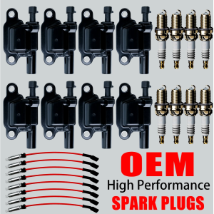 8-Piece OEM Ignition Coils with Iridium Spark Plugs & Wires for Chevy/GMC 5.3L & 6.2L (UF413)