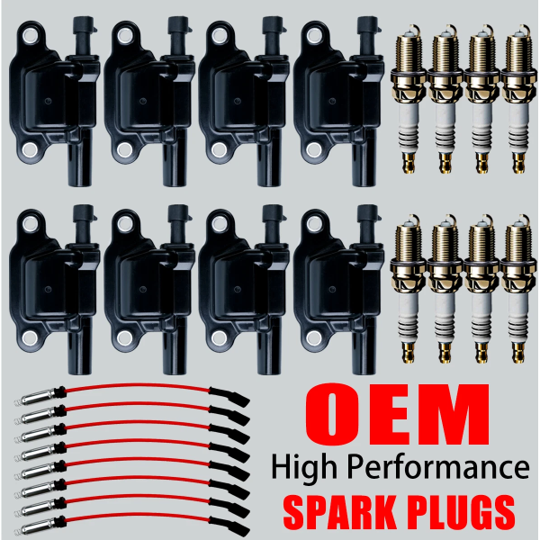 8-Piece OEM Ignition Coils with Iridium Spark Plugs & Wires for Chevy/GMC 5.3L & 6.2L (UF413)