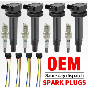Set of 4 OEM Ignition Coils UF333 and Iridium Spark Plugs for 2002-2011 Toyota Camry 2.4L