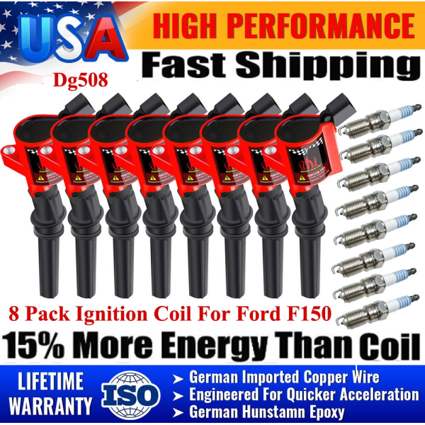 Set of 8 Ignition Coils DG508 and Iridium Spark Plugs SP479 for Ford F-150 4.6L/5.4L